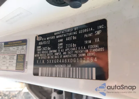 2013 Kia Optima Sx z USA, uszkodzony, nr VIN 5XXGR4A6XDG112064